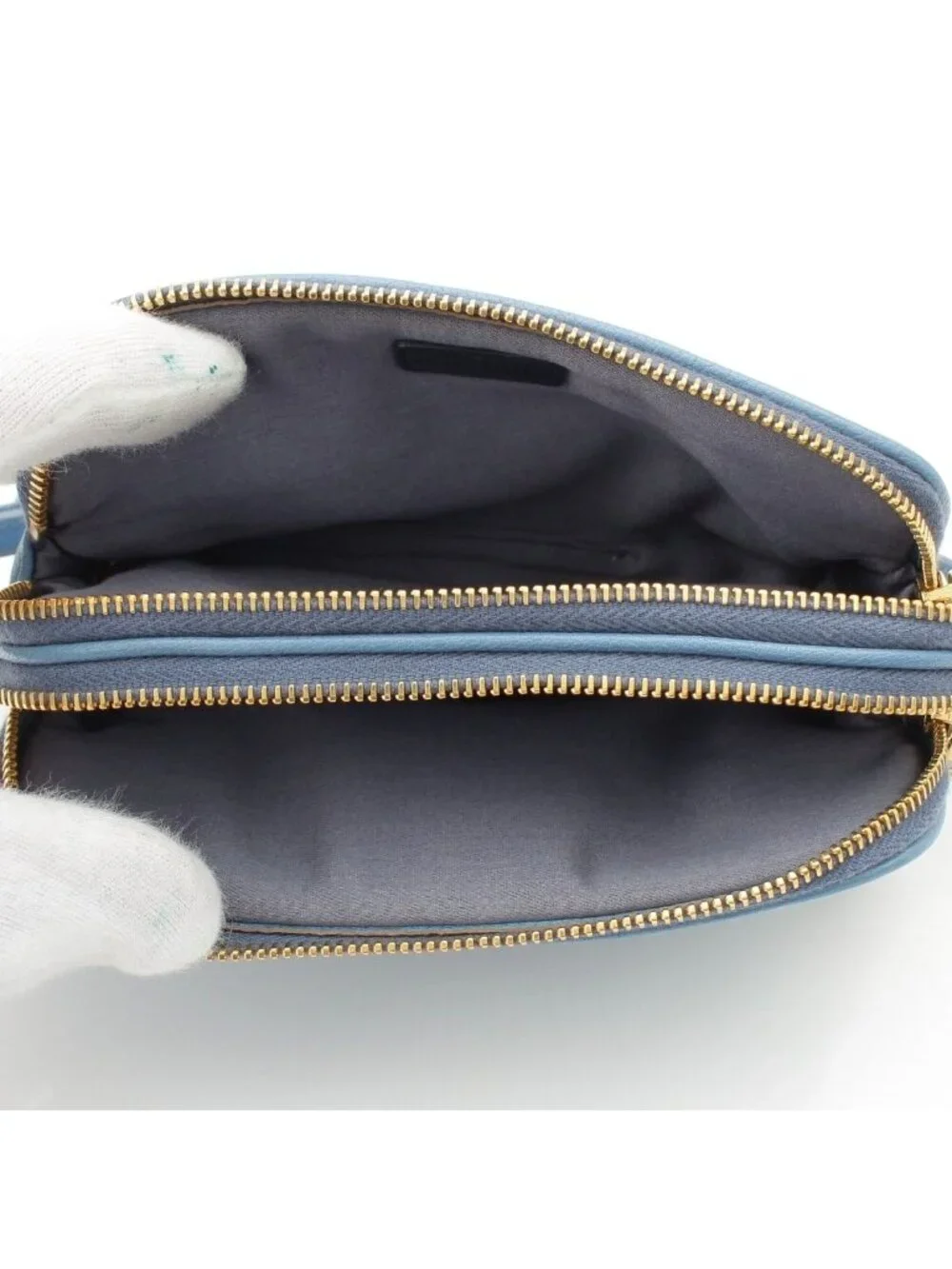 Miu Miu Madras Leather Pouch Light Blue